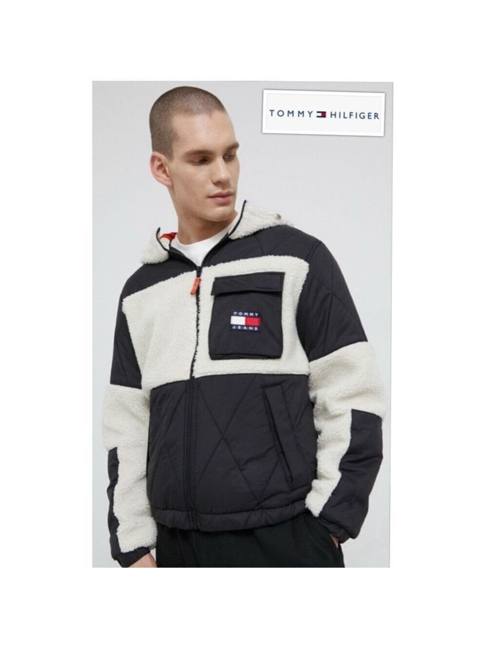 Tommy Hilfiger Puffy Coat Men Med Sherpa Quilt Winter Jacket Gorpcore Streetwear